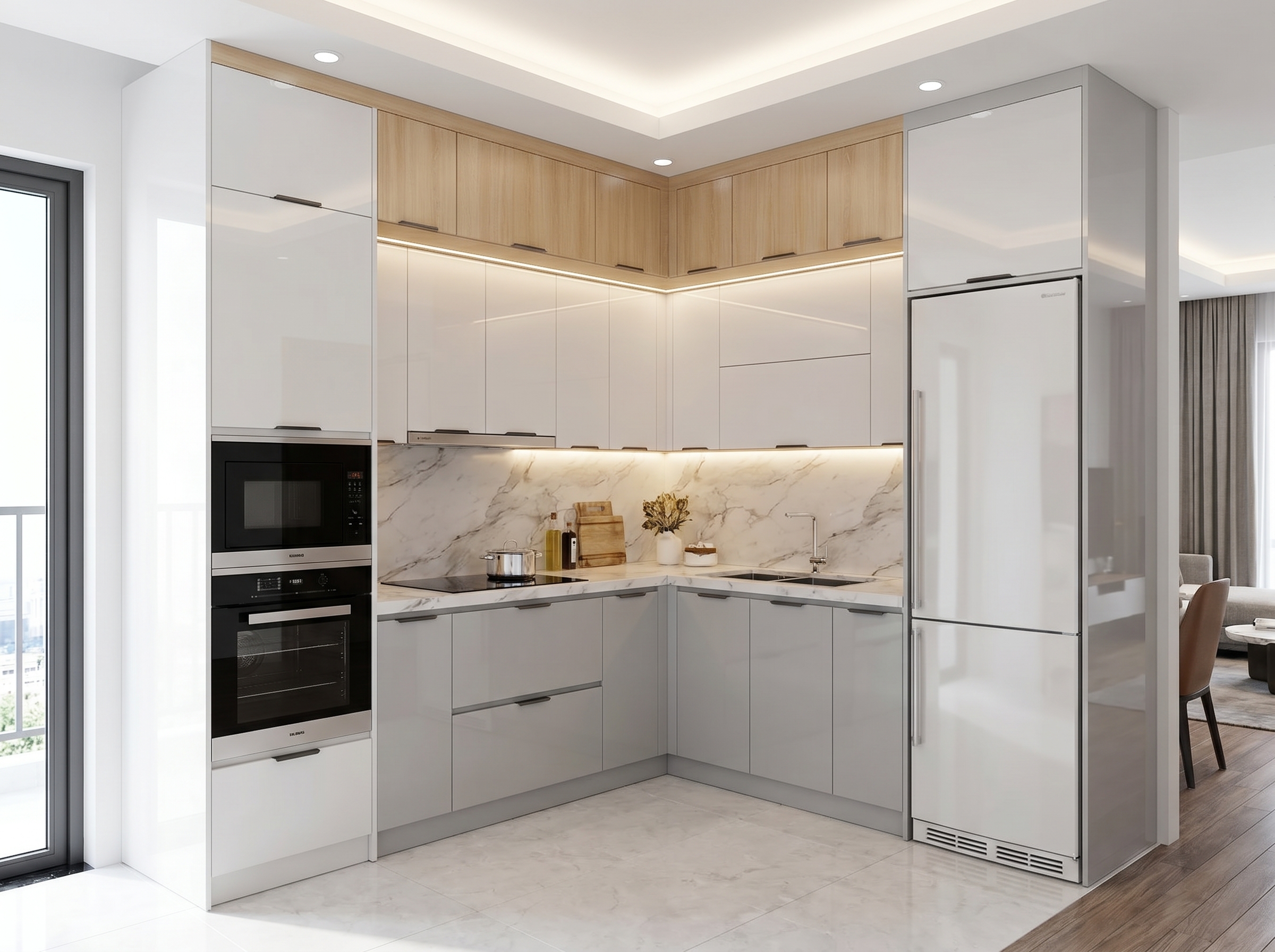 Hình ảnh sản phẩm: Tủ Bếp Nhựa Chung Cư Cao Cấp Màu Xám – TB076
